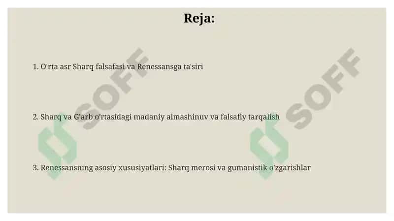 OʻRTAASR SHARQ FALSAFASIvaUYGʻONISHDAVRI XUSUSYATLARI 2