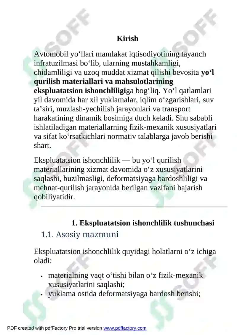 Yo‘l qurilish materiallari va mahsulotlarining ekspluatatsion ishonchliligini baholash 2