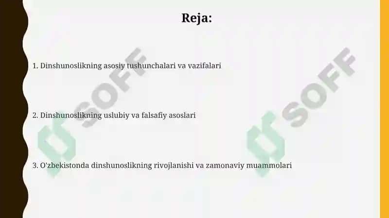 Dinshunoslik fanining predmeti va vazifalari 2