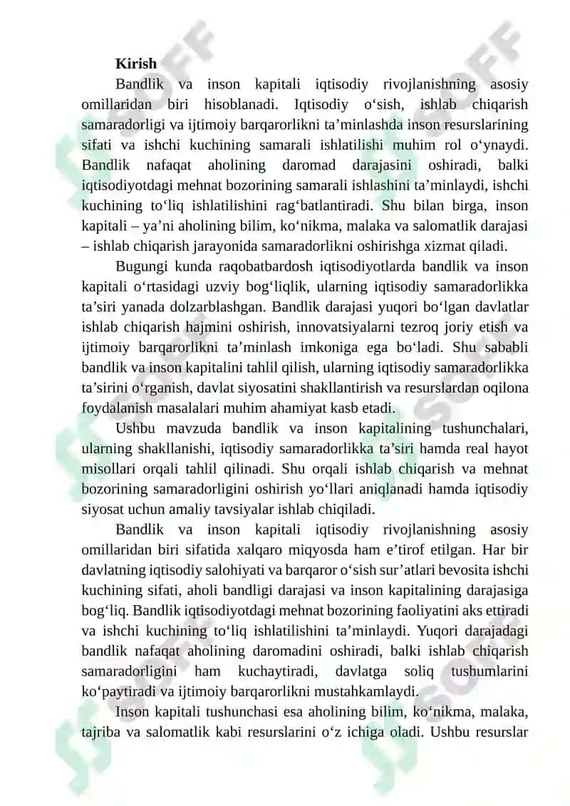 Bandlik va inson kapital iqtisodiy samaradorlik tahlili 2