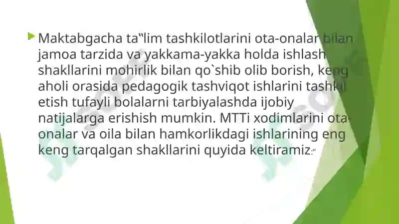 Maktabgacha ta’lim tashkilotlarini ota-onalar bilan jamoatga qaratish 2