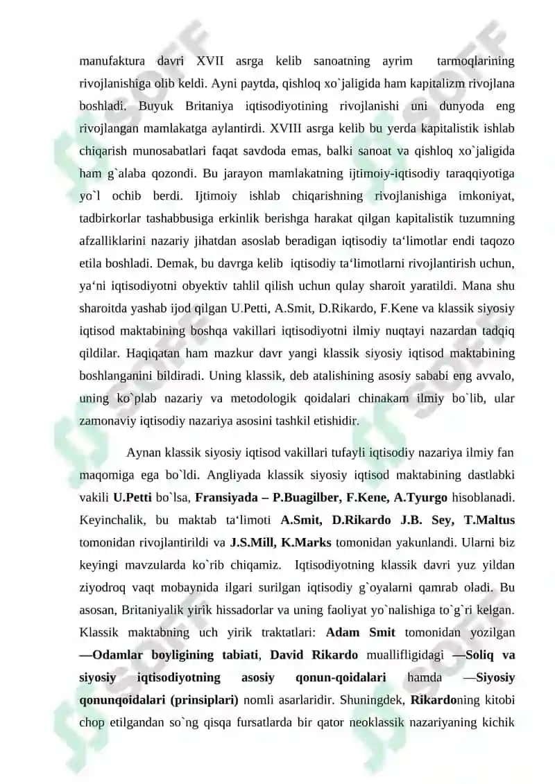 Klassik iqtisodiy maktabning yuzaga kelishi, rivojlanishi va yakunlanishi. Marjinalizm iqtisodiy ta`limoti 2