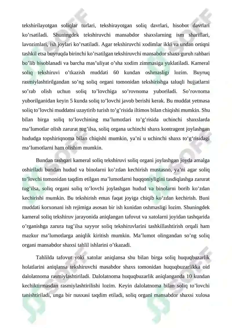 Kameral soliq tekshiruvini tashkil etish va o’tkazish tartibi 2