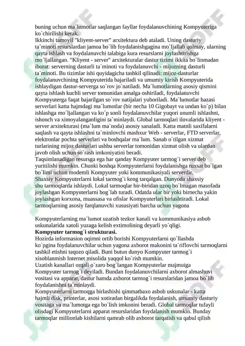 Kompyuter tarmog`ining dasturiy ta`minoti 2