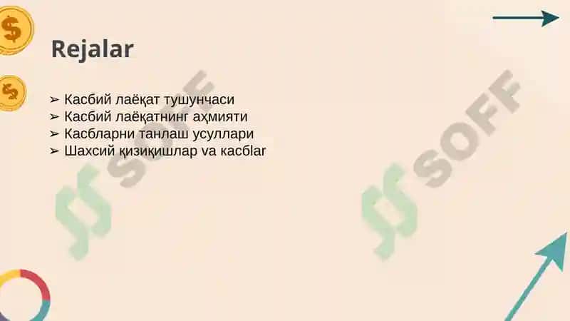 Касбий Лаёқат, Касбга танлаб олиш 2