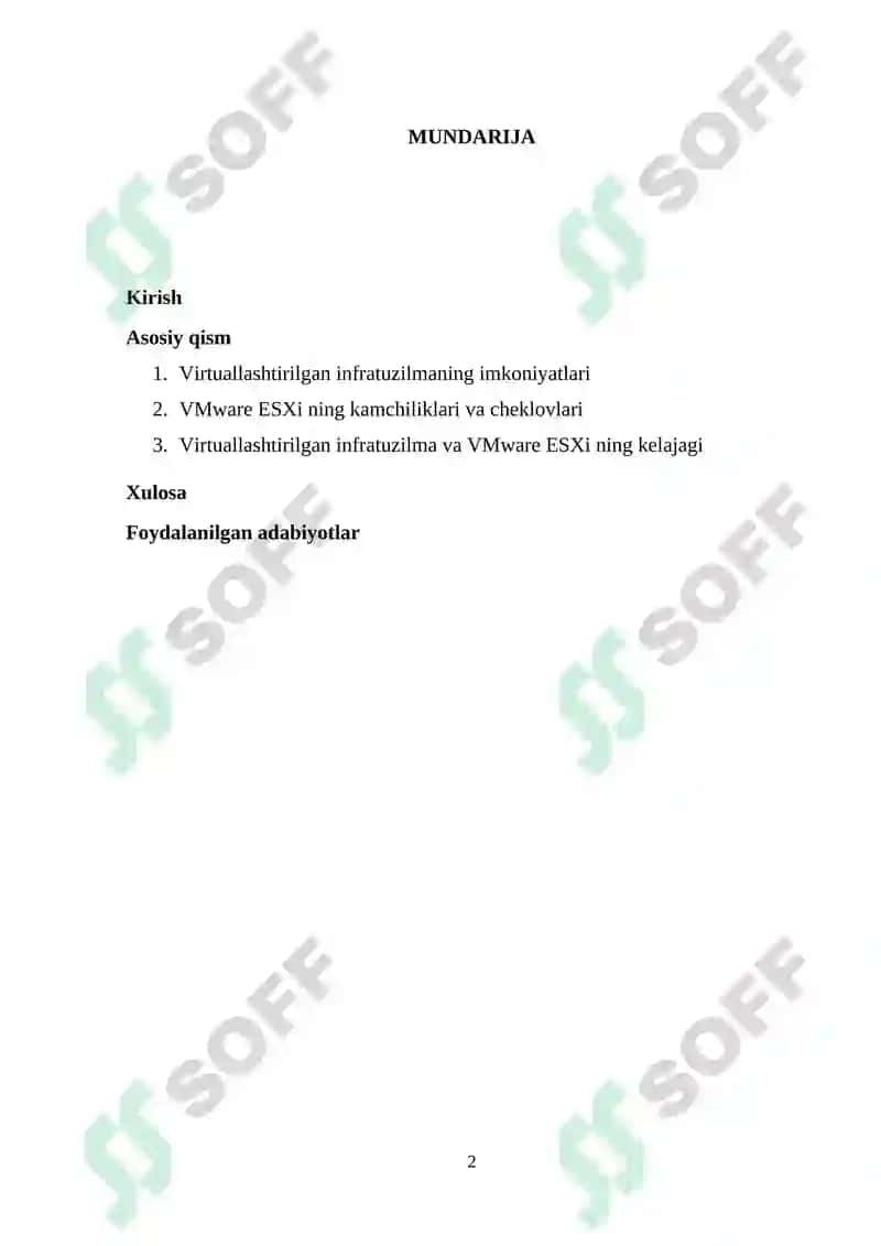 Virtuallashtirilgan infratuzilma imkoniyatlarini tahlil qilish bilan VMware ESXi dan foydalanish ssenariylari 2