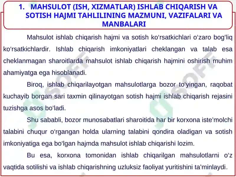 Mahsulot (ish, xizmatlar) ishlab chiqarish va sotish hajmi tahlili 2