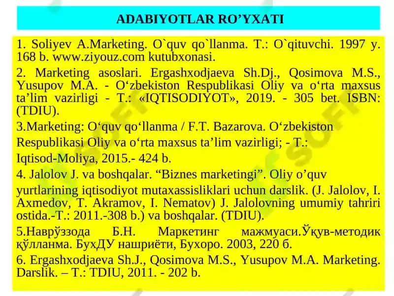 Adabiyotlar Ro'yxati 2