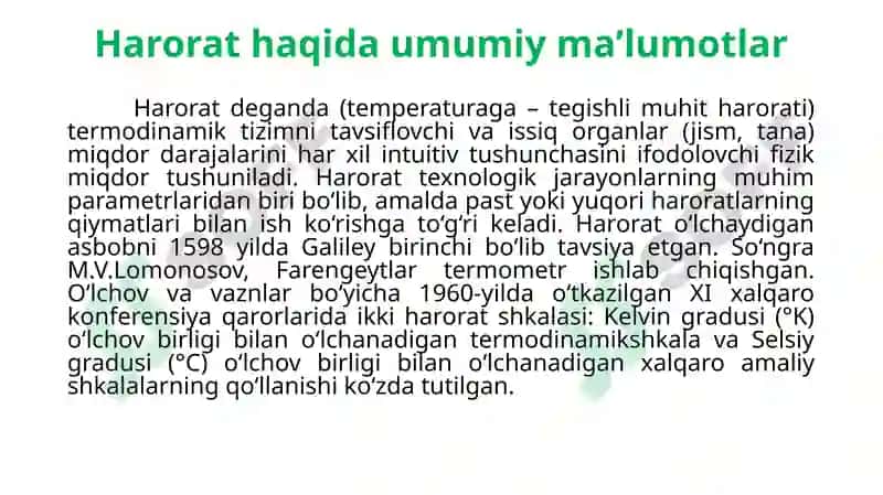 Harorat va bosimni o'lchash 2