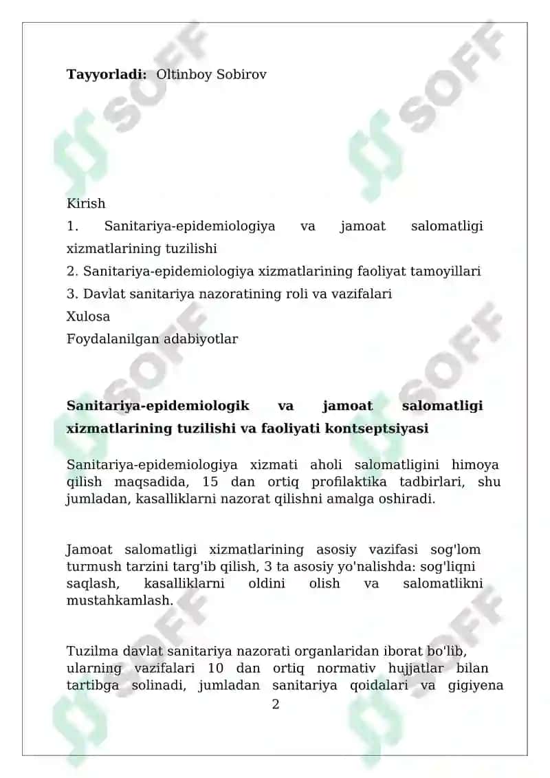 Sanitariya-epidemiologiya va jamoat salomatligi tuzilishi va ish faoliyati 2