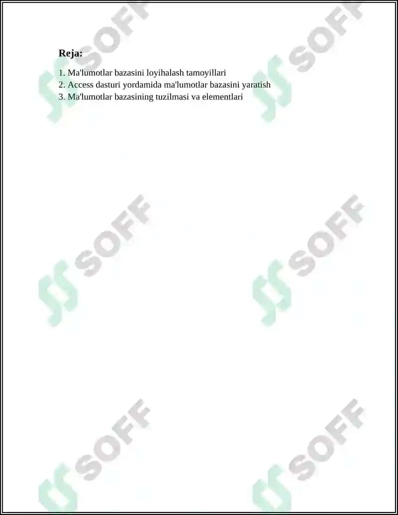 ACCESS DASTURIDA IQTISODIY OBYEKTLARNING MALUMOTLAR BAZASINI YARATISH 2
