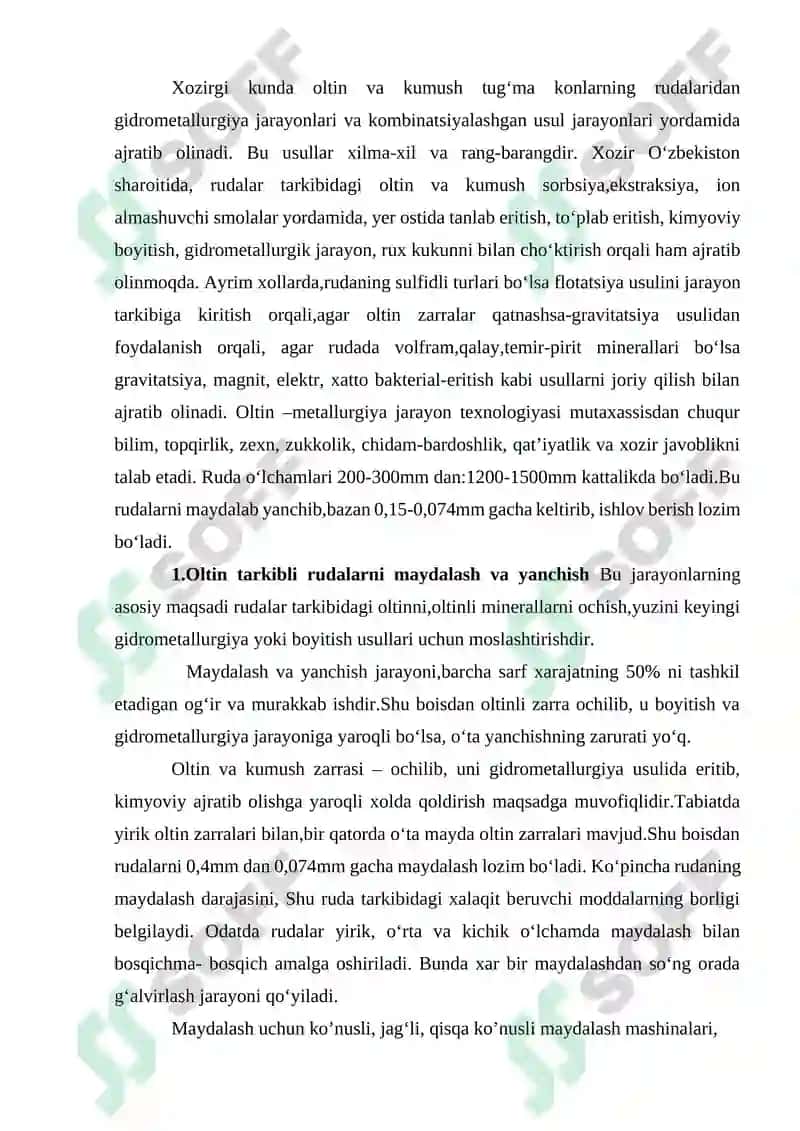 Rudalarni oltin va kumush ajratib olishga tayyorlash 2