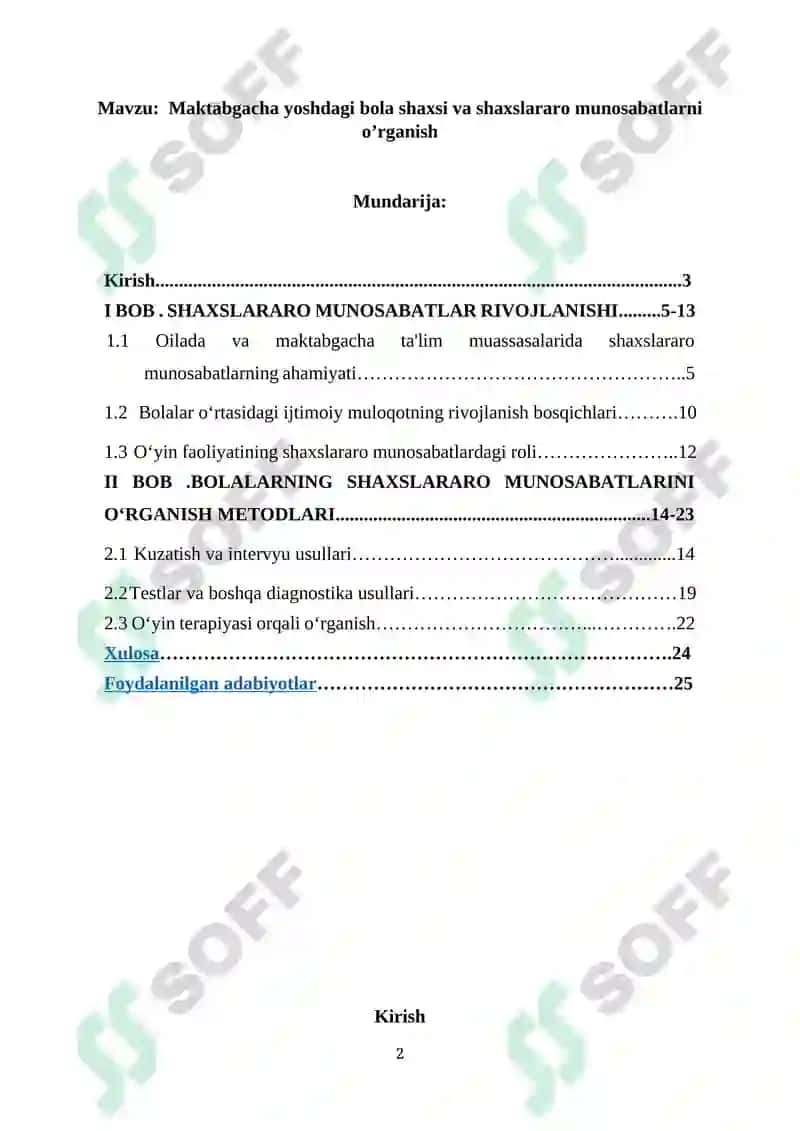 Maktabgacha Yoshdagi Bola Shaxsi va Shaxslararo Munosabatlarni O'rganish Kursi 2