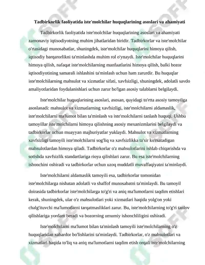 Tadbirkolik Faoliyatida Istemolchilar Huquqini Himoya Qilish 2
