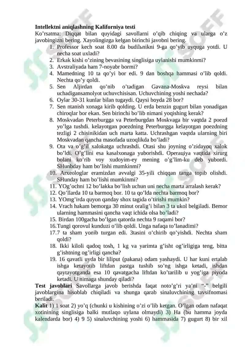 INTЕLLЕKTNI АNIQLАSHNING KАLIFОRNIYA TЕSTI 2