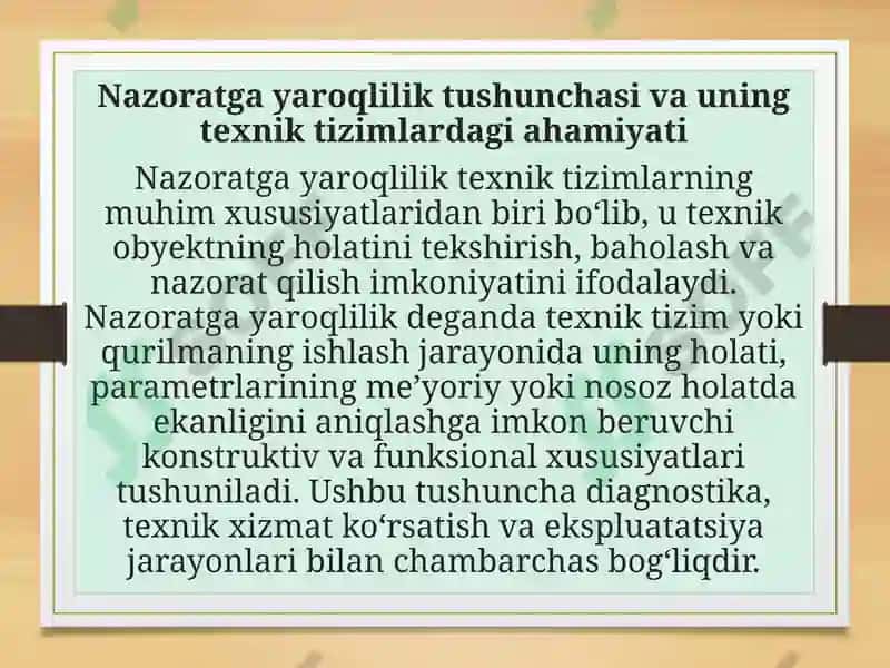 Nazoratga yaroqlilikni baxolash ko‘rsatkichlari 2