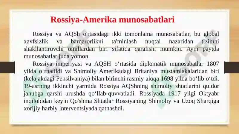 AQSH va Rossiyaning diplomatik aloqalari 2