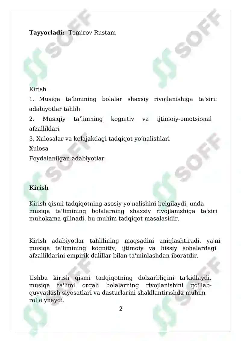 Musiqiy tarbiyaning bolalar shaxsiy rivojiga ta‘sir:tahliliy adabiyot sharhi 2