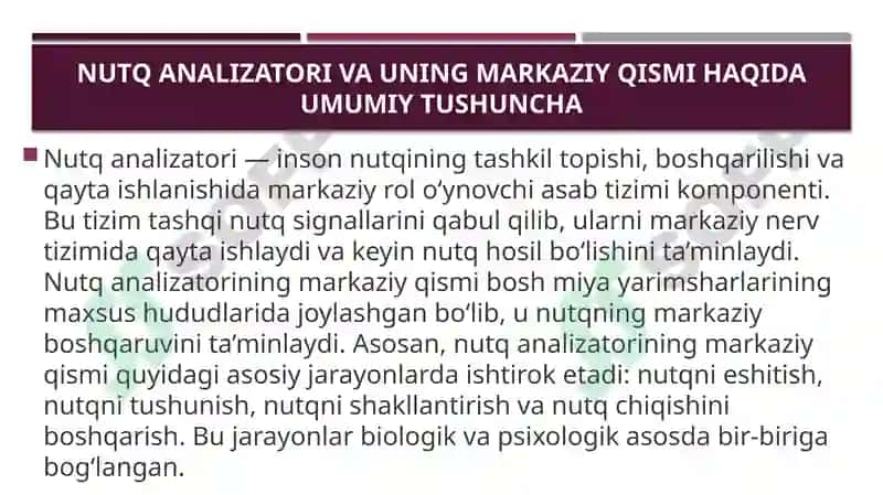 Nutq analizatoring markaziy qism patalogiyalari 2