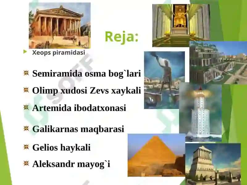 Qadimgi dunyoning yetti mo`jizasi Дунёнинг етти мужизаси 2
