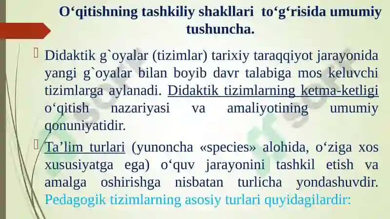Ta'limning Tashkiliy Shakllari va Metodlari 2