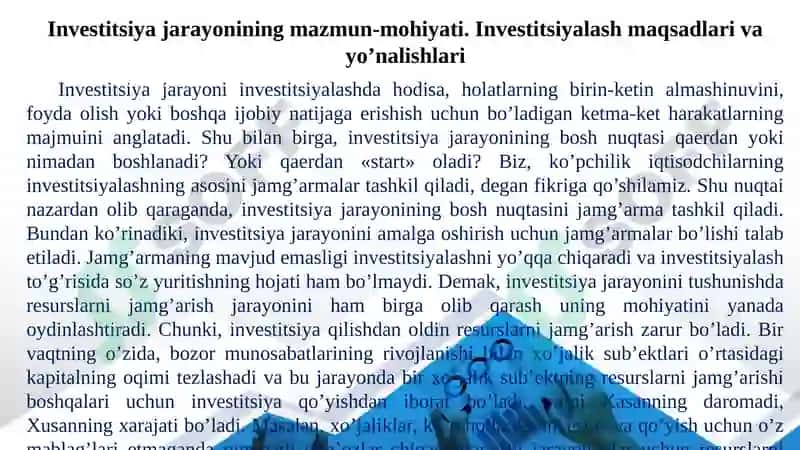 Investitsiya jarayonlarining mazmuni va asosiy bosqichlari 2