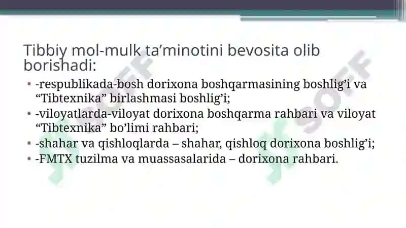 FUQАRОMUHОFАZАSI TIBBIYOTХIZMАTI TUZILMАLАRINI VАMUАSSАSАLАRINI MОL-MULKLАR BILАN TА’MINLАSH VA MUHOFAZAQILISH 2