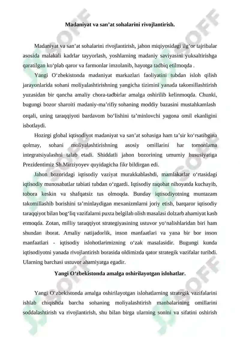 Madaniyat va san’at sohalarini rivojlantirish 2