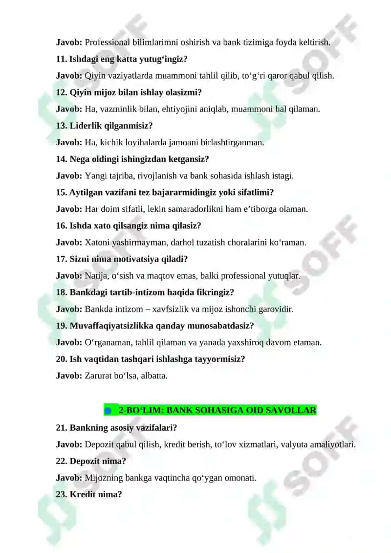 BANKLARGA ISHGA KIRISH UCHUN YURIQNOMA 2