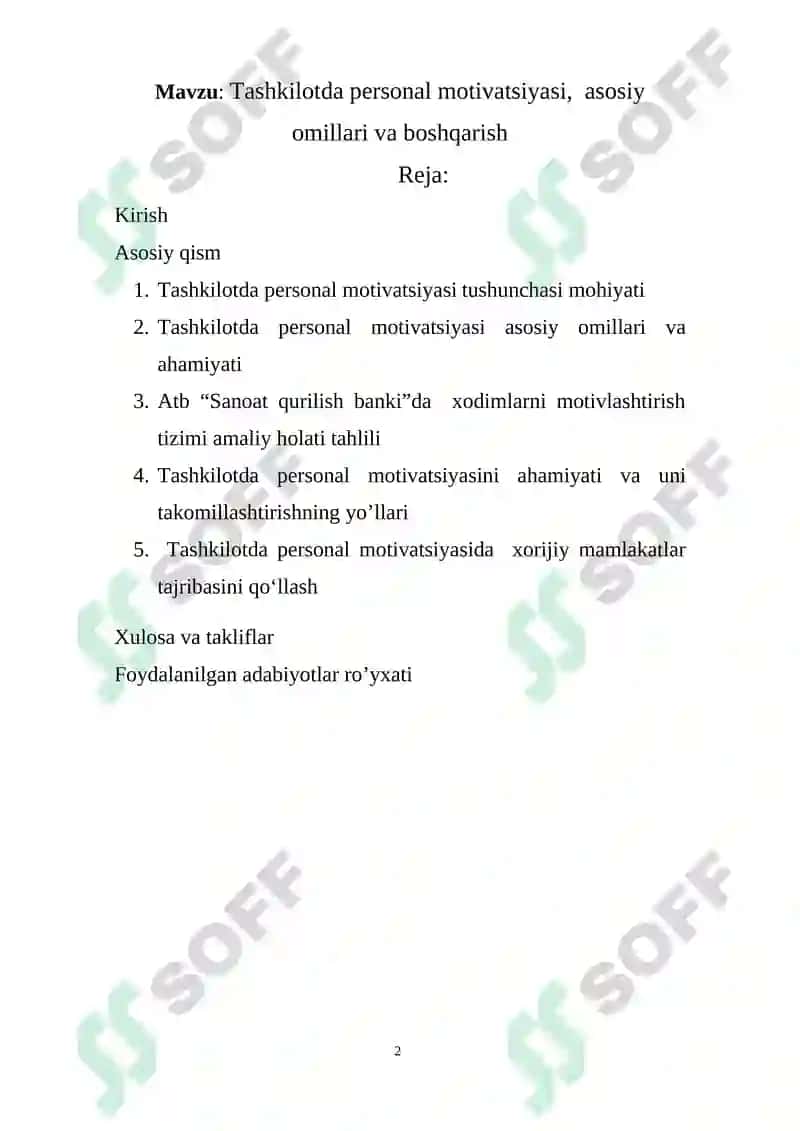 Tashkilotda personal motivatsiyasi, asosiy omillari va boshqarish 2