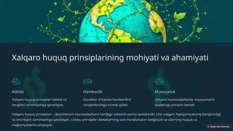 Zamonaviy xalqaro huquqning asosiy prinsiplari va xalqaro huquqda javobgarlik 2