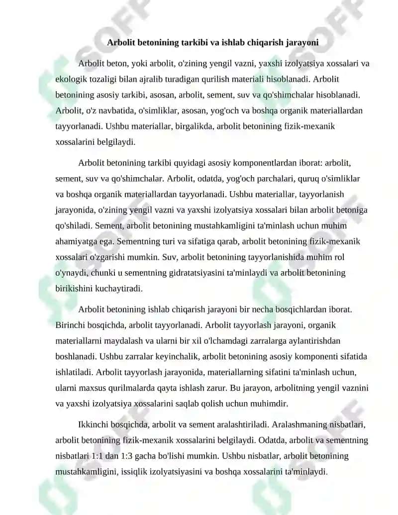 Arbolit betonning fizik-mexanik xossalari 2