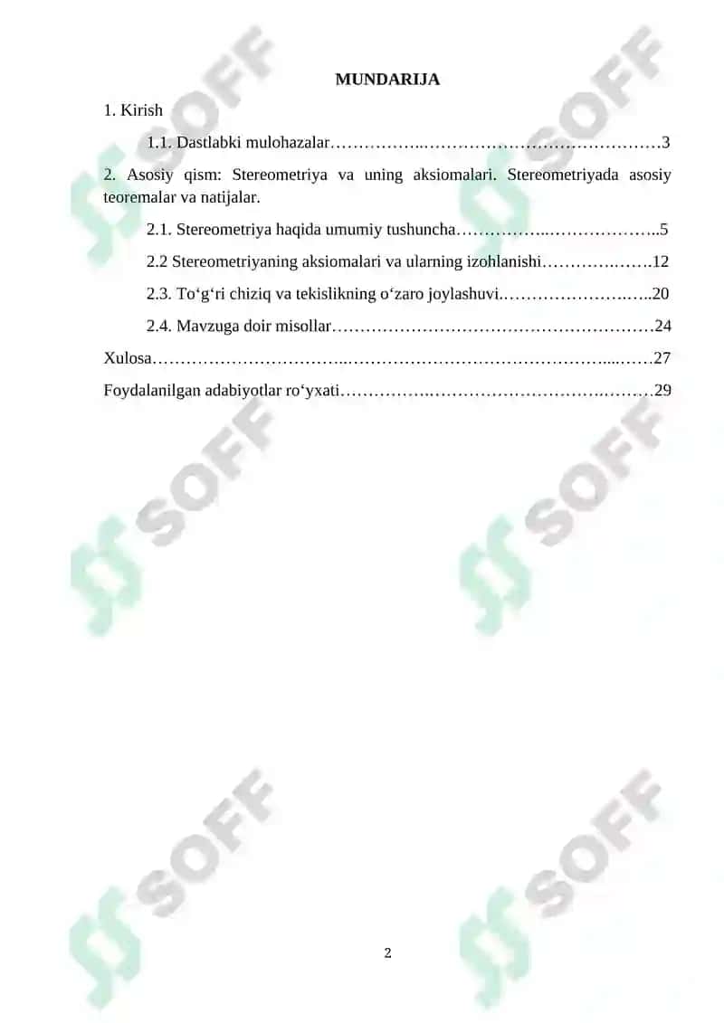 Stereometriya aksiomalari va uning ba’zi natijalari 2