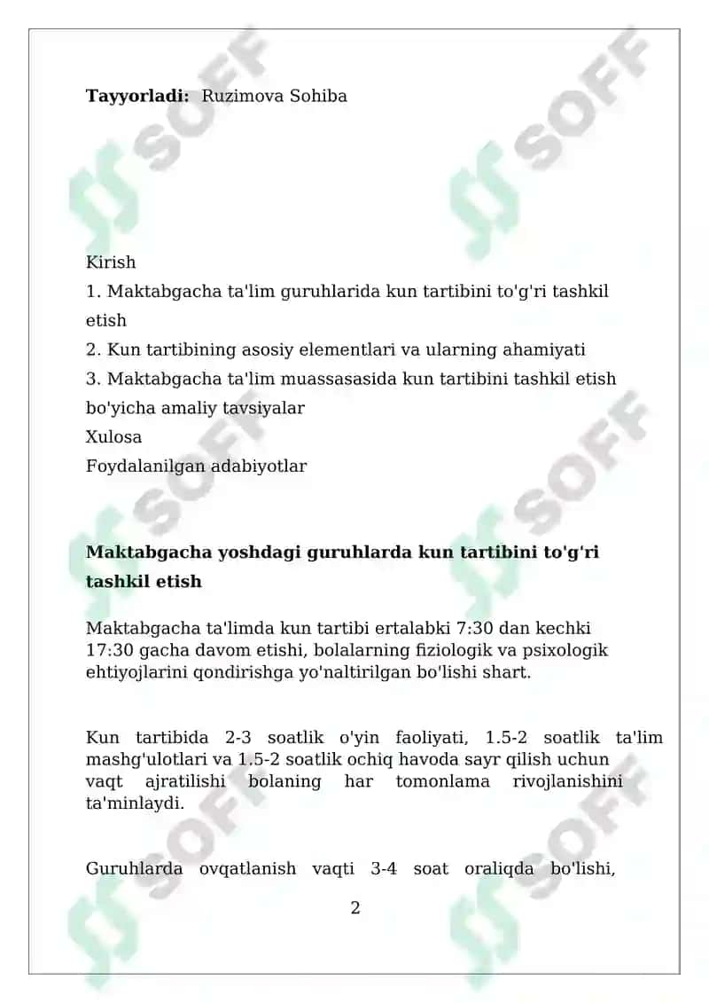 Maktabgacha taʼlim tashkiloti guruhlarida kun tartibini toʻgʻri tashkil qilish 2
