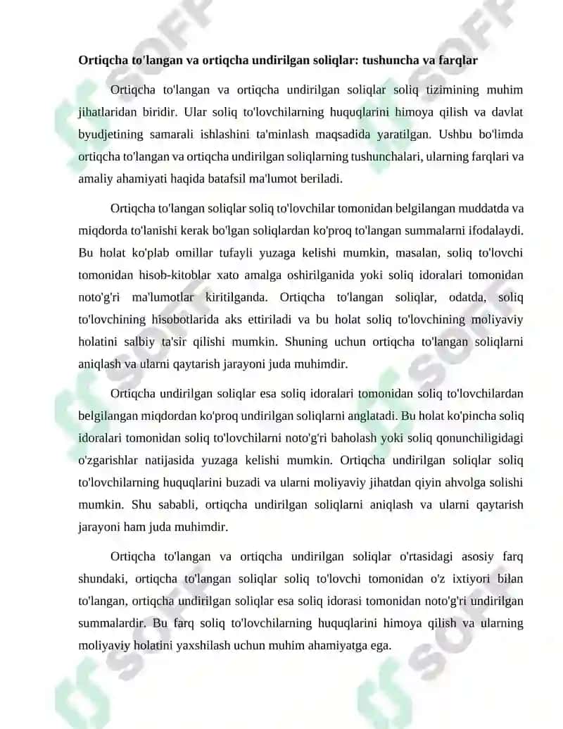Ortiqcha to'langan va ortiqcha undirilgan soliqlarni hisobga olish hamda qaytarish 2