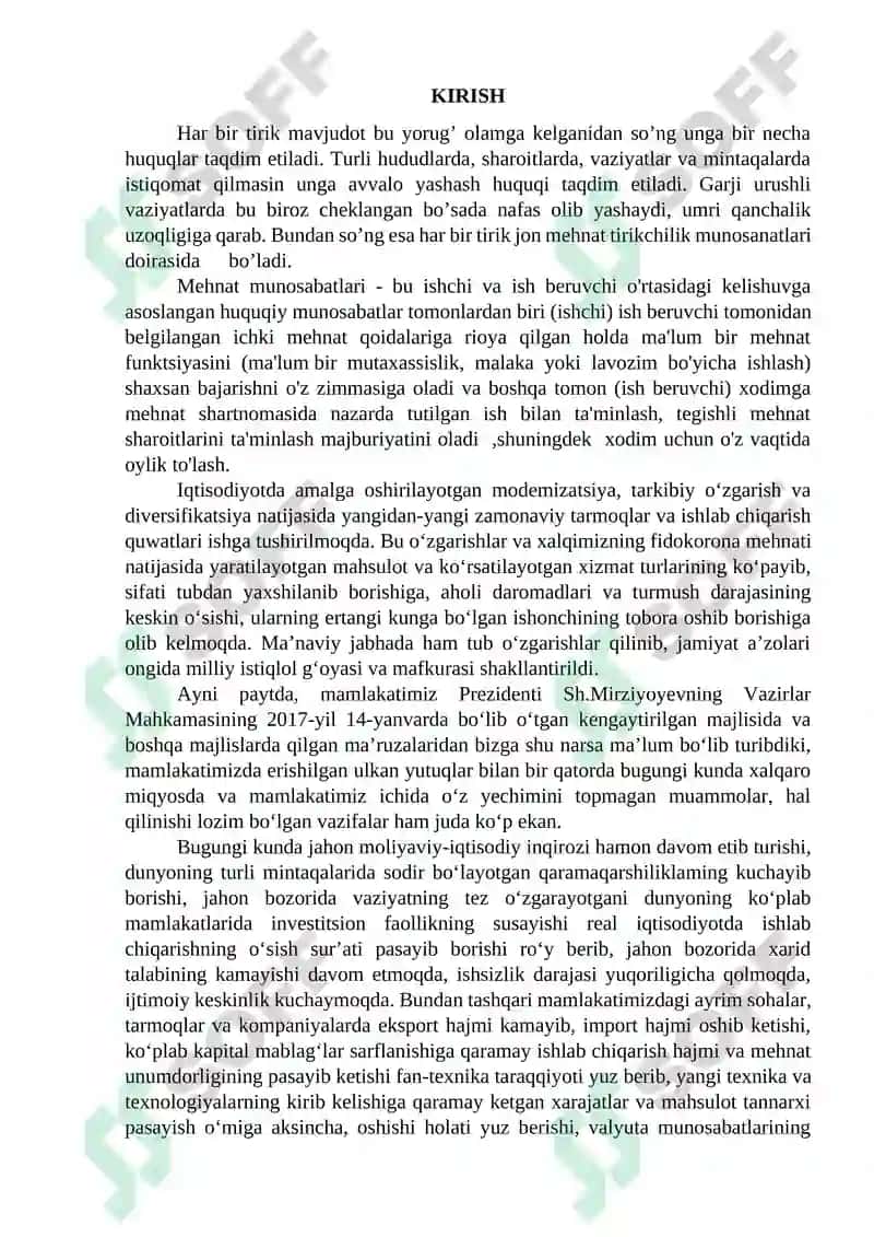 Mehnat munosabatlari va ularning o’zbekistondatartibga solinishi 2