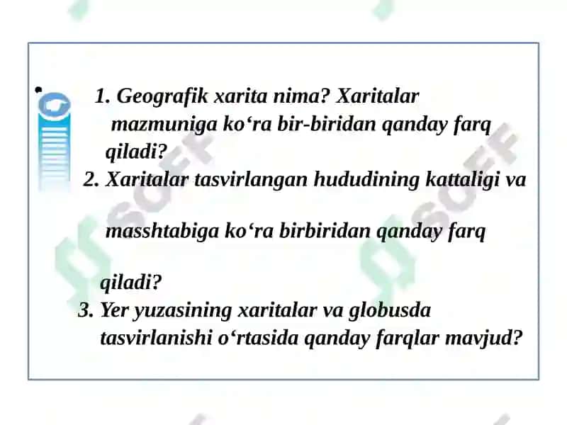 GEOGRAFIK XARITALAR. XARITA ANDAZALARI(PROYEKSIYALARI) HAQIDA TUSHUNCHA 2