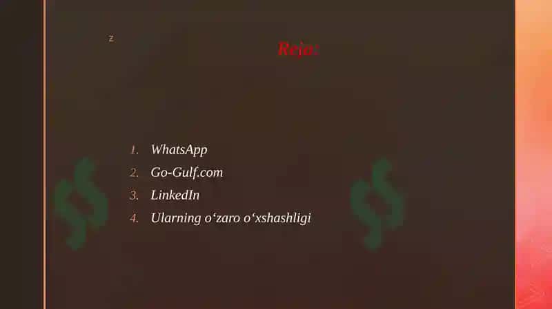 Whatsapp go-gulf.com va Linkedn larni tushunchalari va o‘zaro o‘xshashligi. 2