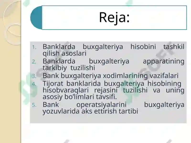 Banklar da buxgalteriya hisobini tashkil qilish asoslari 2