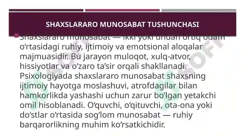 Shaxslararo munosabat 2
