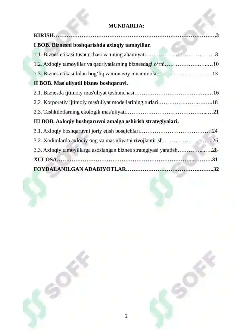 Biznesni axloqiy va mas'uliyat jihatidan boshqarish 2
