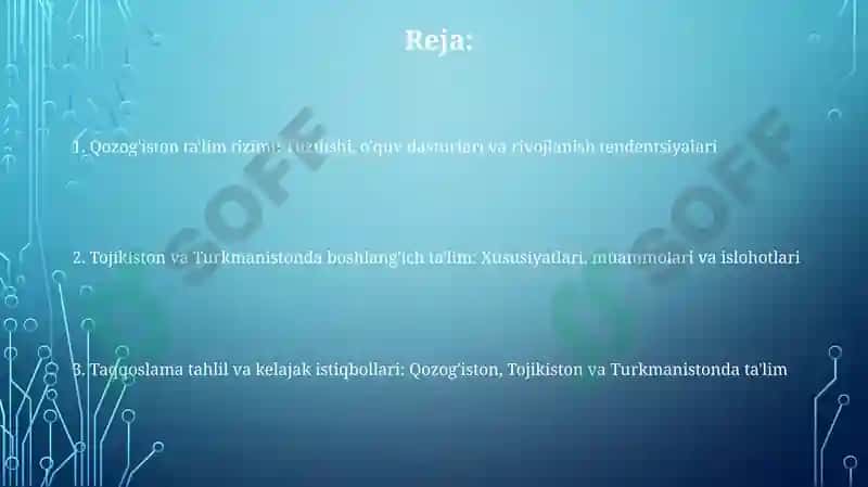 Qozog'iston ta'lim tizimi, Tojikiston va Turkmaniston boshlang'ich ta'lim tizimi 2