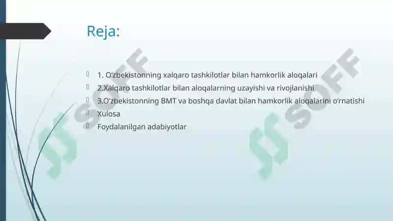 O‘zbekistonning xalqarotashkilotlar bilan hamkorlik aloqalari 2