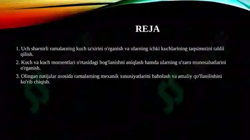Uch sharnirli ramalarning kuch ta'sirini o'rganish 2