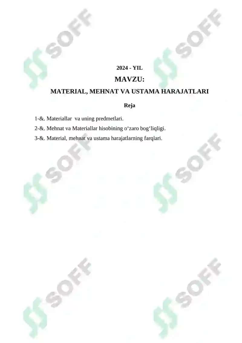 MATERIAL, MEHNAT VA USTAMA HARAJATLARI 2