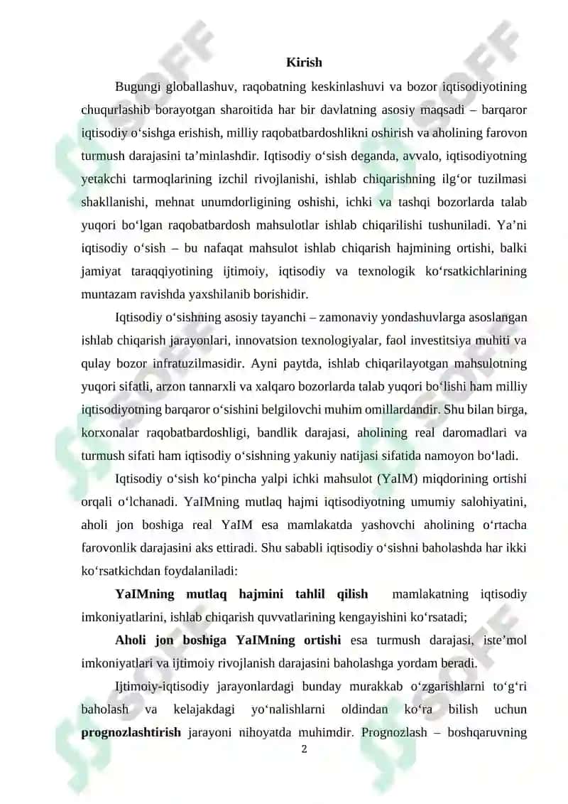 IJTIMOIY-IQTISODIY RIVOJLANISHNI DASTURLASH VA PROGNOZLASHTIRISHNING ZARURLIGI 2