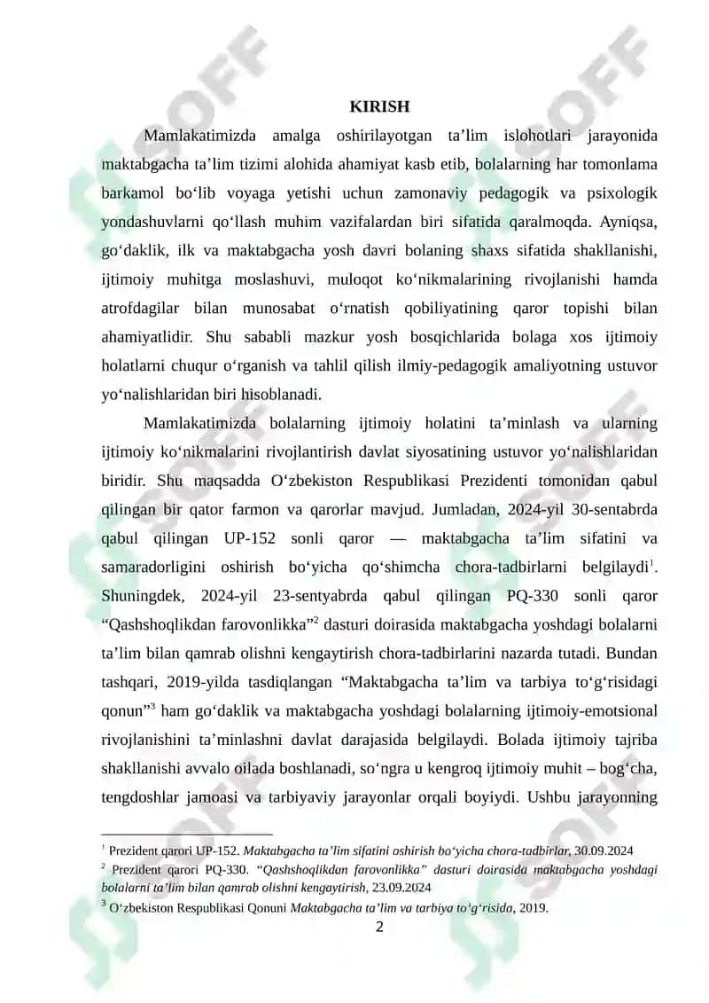 GO‘DAKLIK, ILK, MAKTABGACHA DAVRDA BOLAGA XOS IJTIMOIY HOLATLARNI O'RGANISH YO‘LLARI 2