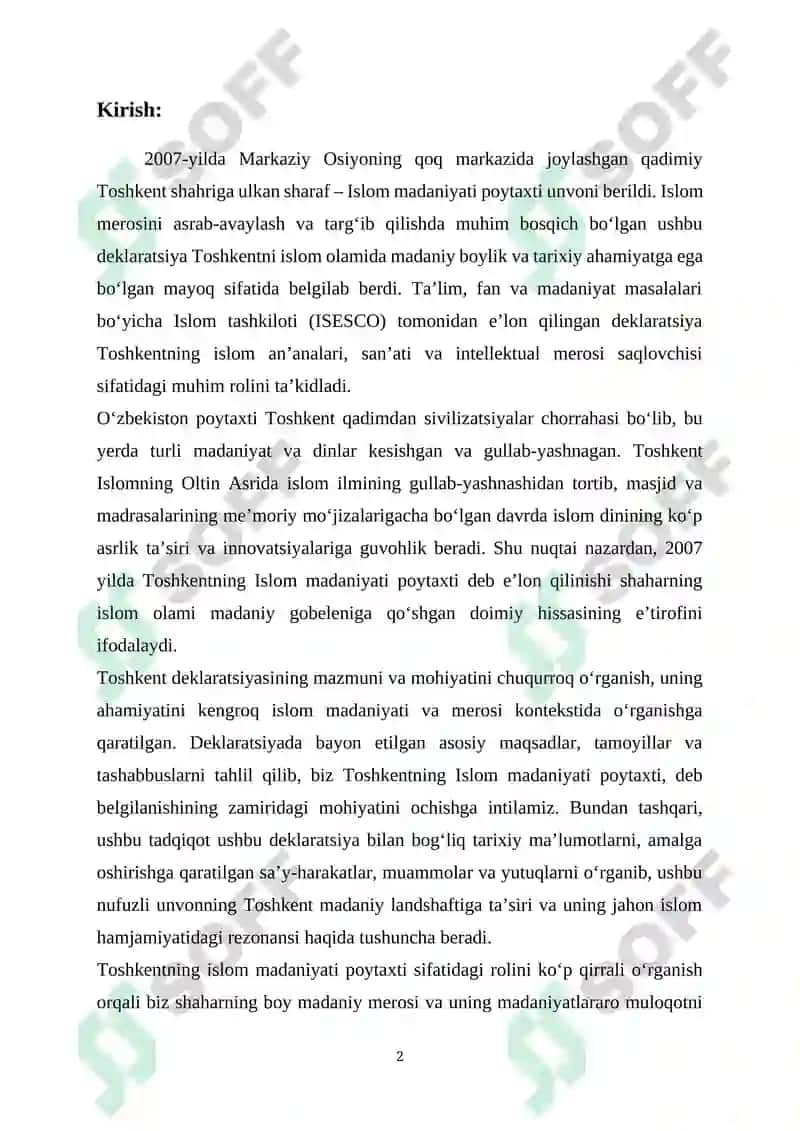 2007 YIL TOSHKENT - ISLOM MADANIYATI POYTAXTI 2