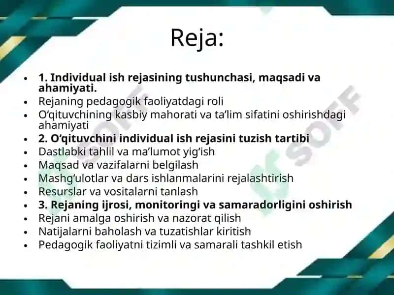 O'QITUVCHINI INDIVIDUAL ISH REJASINI TUZISH TARTIBI 2
