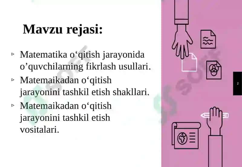 Matematika o‘qitishjarayonini tashkil etish shakl va vositalari 2